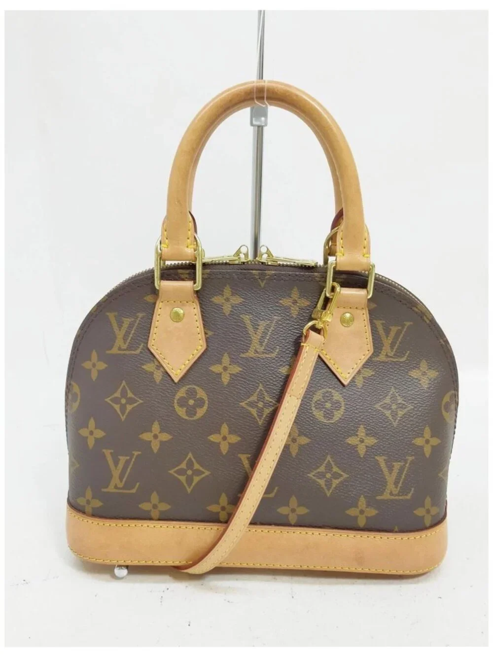 Authentic Louis Vuitton Alma BB Monogram Canvas Crossbody Bag Brown Vachetta
